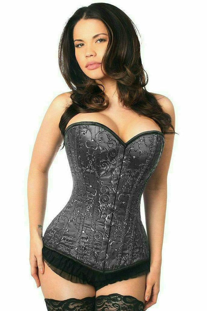 Top Drawer Elegant Black Embroidered Steel Boned Corset - Daisy Corsets