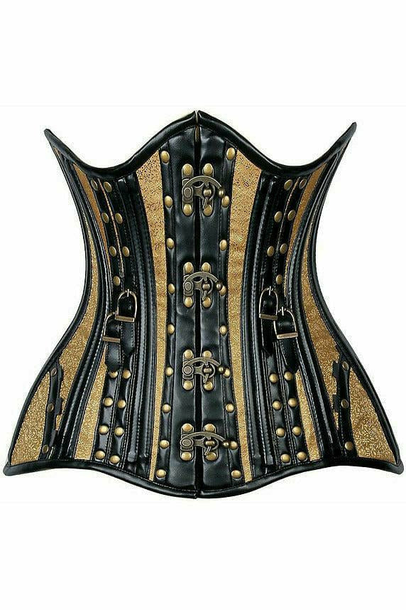 Top Drawer Faux Leather & Gold Brocade Steel Boned Under Bust Corset - Daisy Corsets
