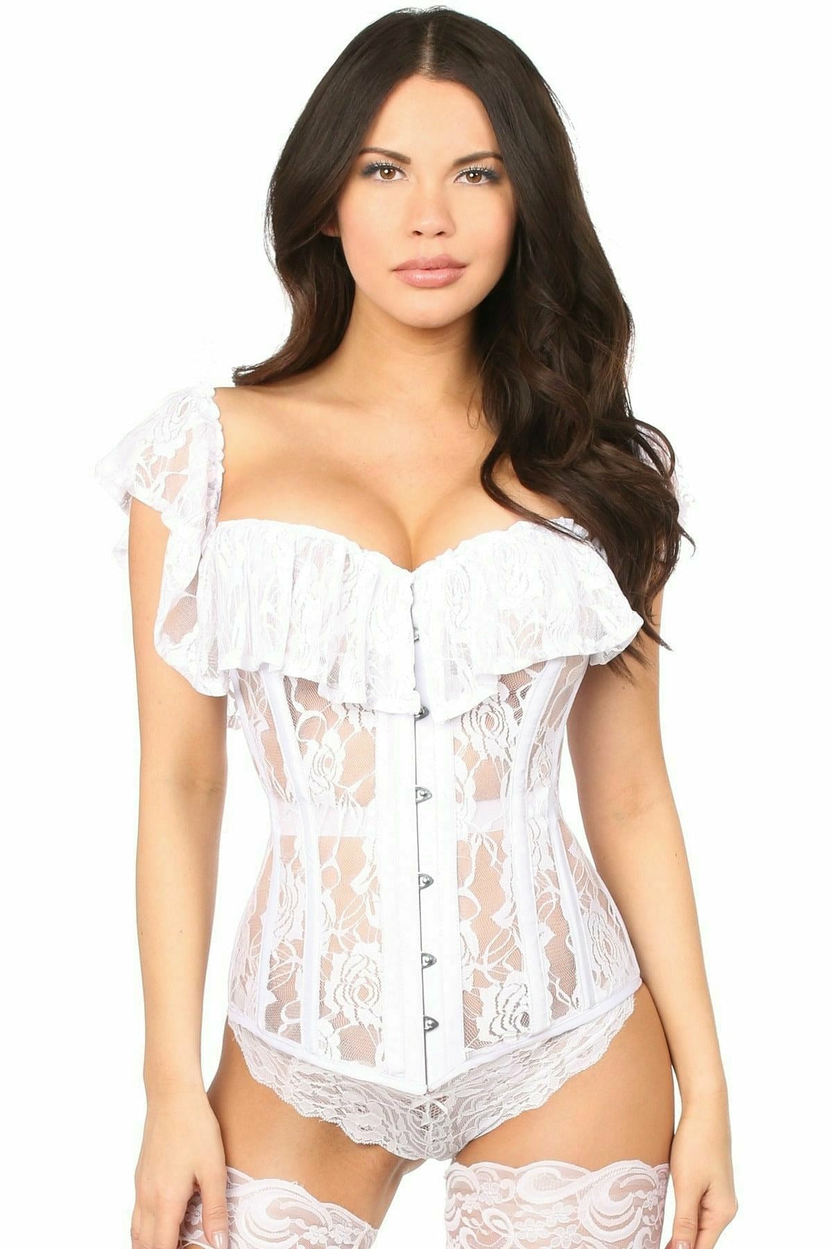 Top Drawer White Sheer Lace Steel Boned Corset - Lust Charm 