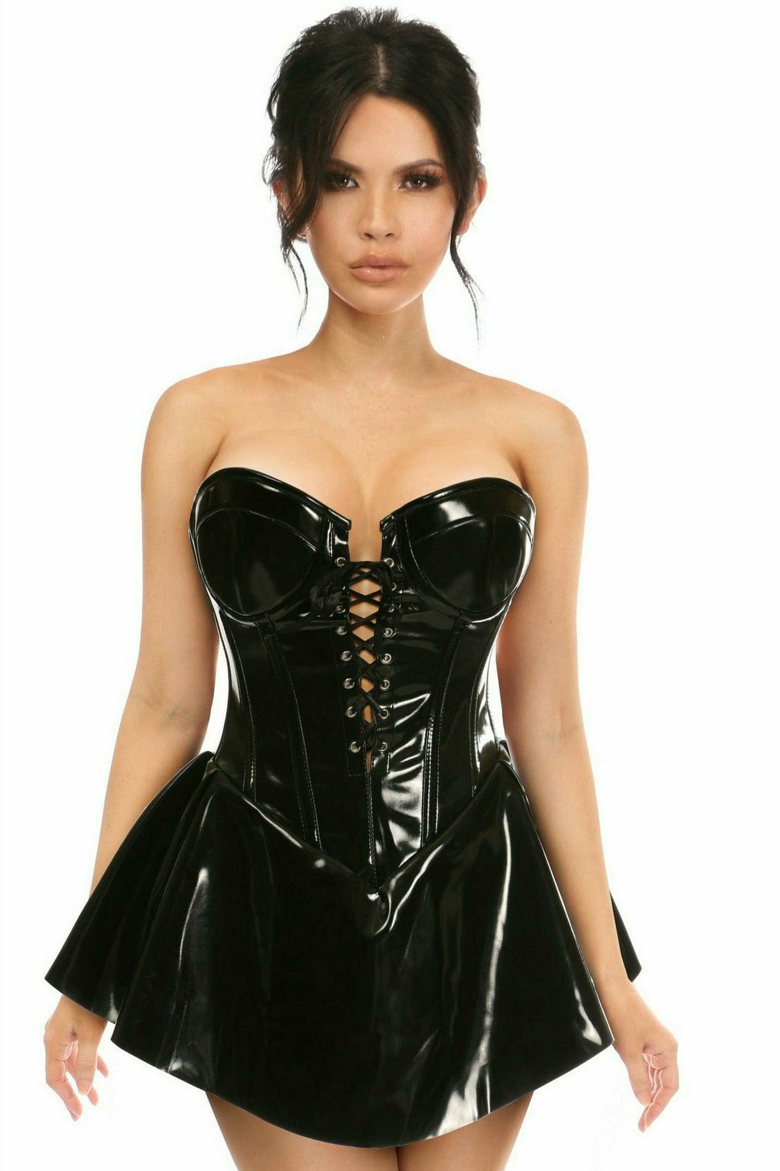 Top Drawer Black Patent Steel Boned Corseted Dress - Daisy Corsets