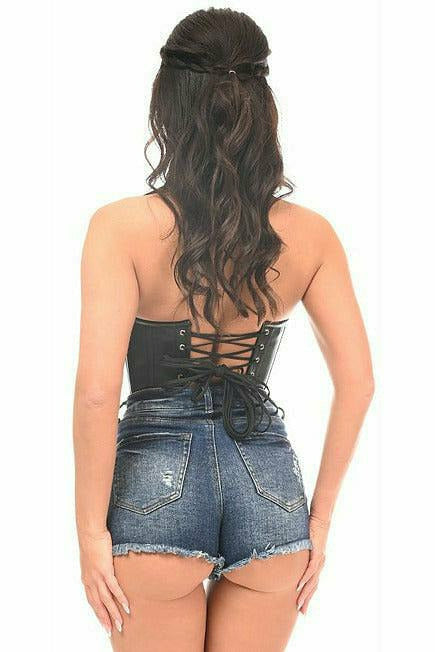 Top Drawer Black Faux Leather Steel Boned Collared Bustier Top - Daisy Corsets
