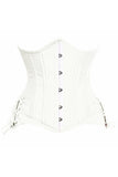 Top Drawer White Satin Double Steel Boned Curvy Cut Waist Cincher Corset w/Lace-Up Sides - Lust Charm 