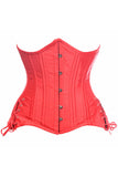 Top Drawer Red Satin Double Steel Boned Curvy Cut Waist Cincher Corset w/Lace-Up Sides - Lust Charm 