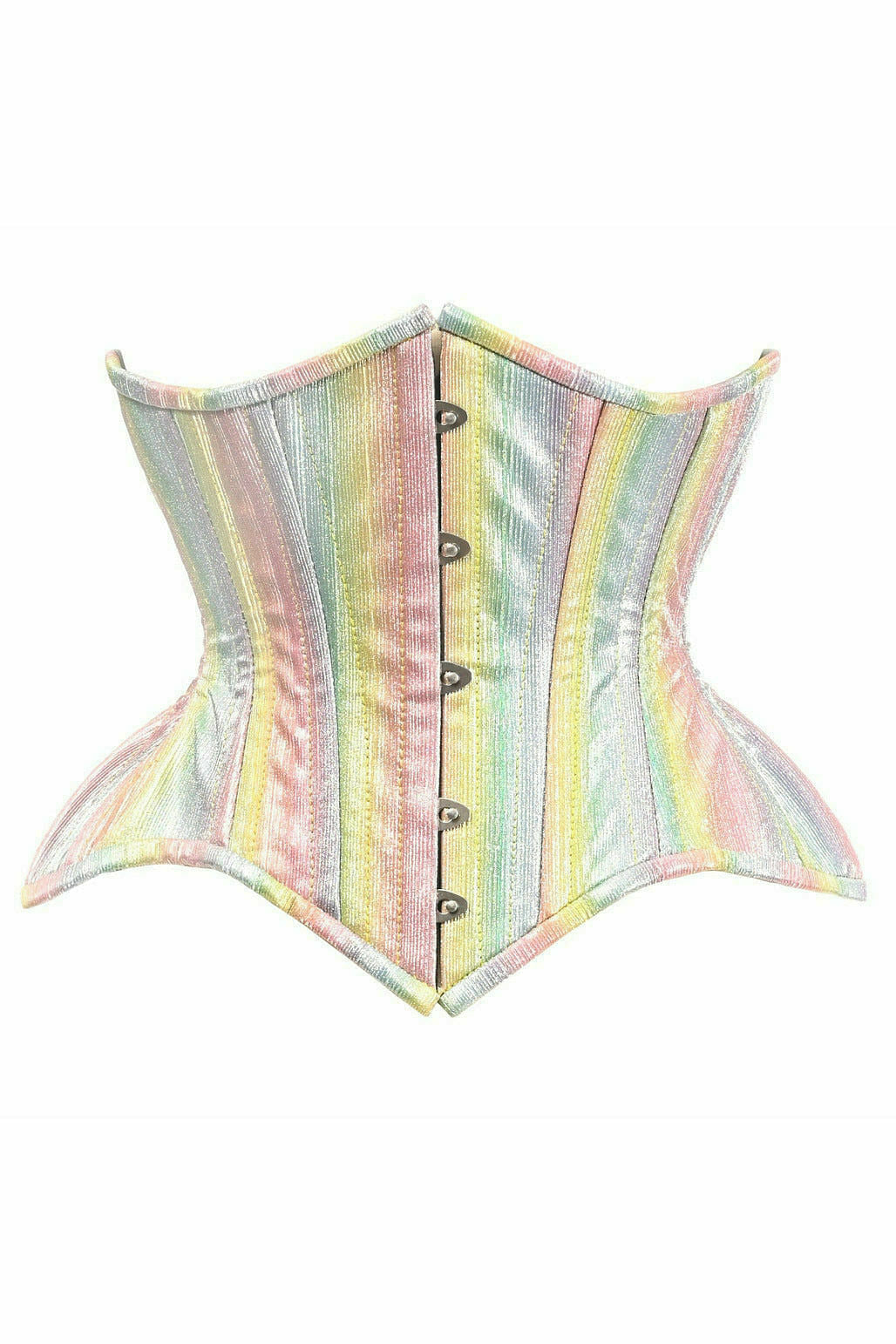Top Drawer Rainbow Glitter Double Steel Boned Curvy Cut Waist Cincher Corset - Lust Charm 