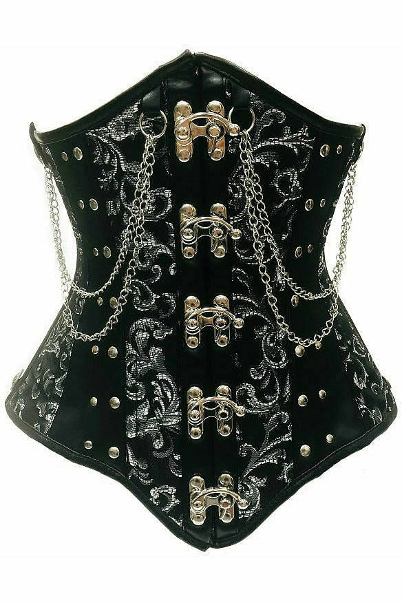 Top Drawer Steel Boned Underbust Corset w/Chains and Clasps - Lust Charm 