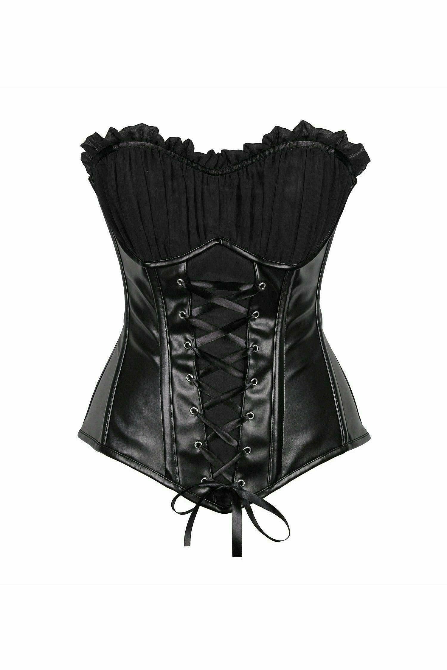 Top Drawer Black Faux Leather Lace-Up Steel Boned Corset - Daisy Corsets