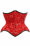 Top Drawer Red Sequin Curvy Cut Waist Cincher Corset - Lust Charm 