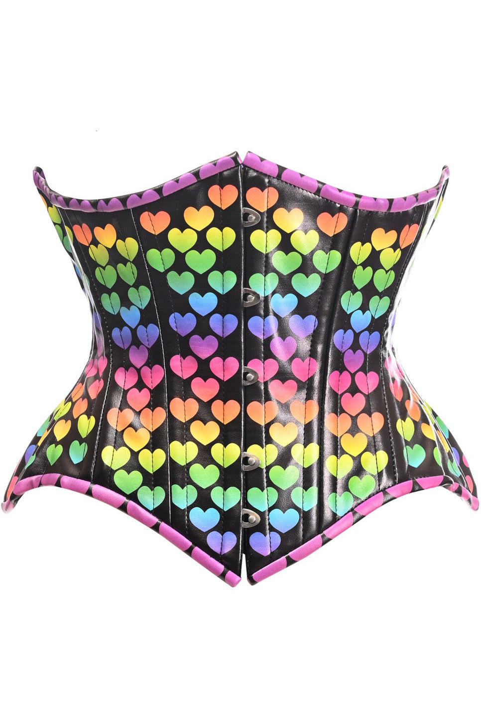 Top Drawer Rainbow Hearts Double Steel Boned Curvy Cut Underbust Cincher Corset - Lust Charm 