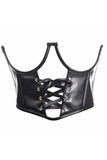 Top Drawer Faux Leather Steel Boned Lace-Up Open Cup Waist Cincher - Lust Charm 