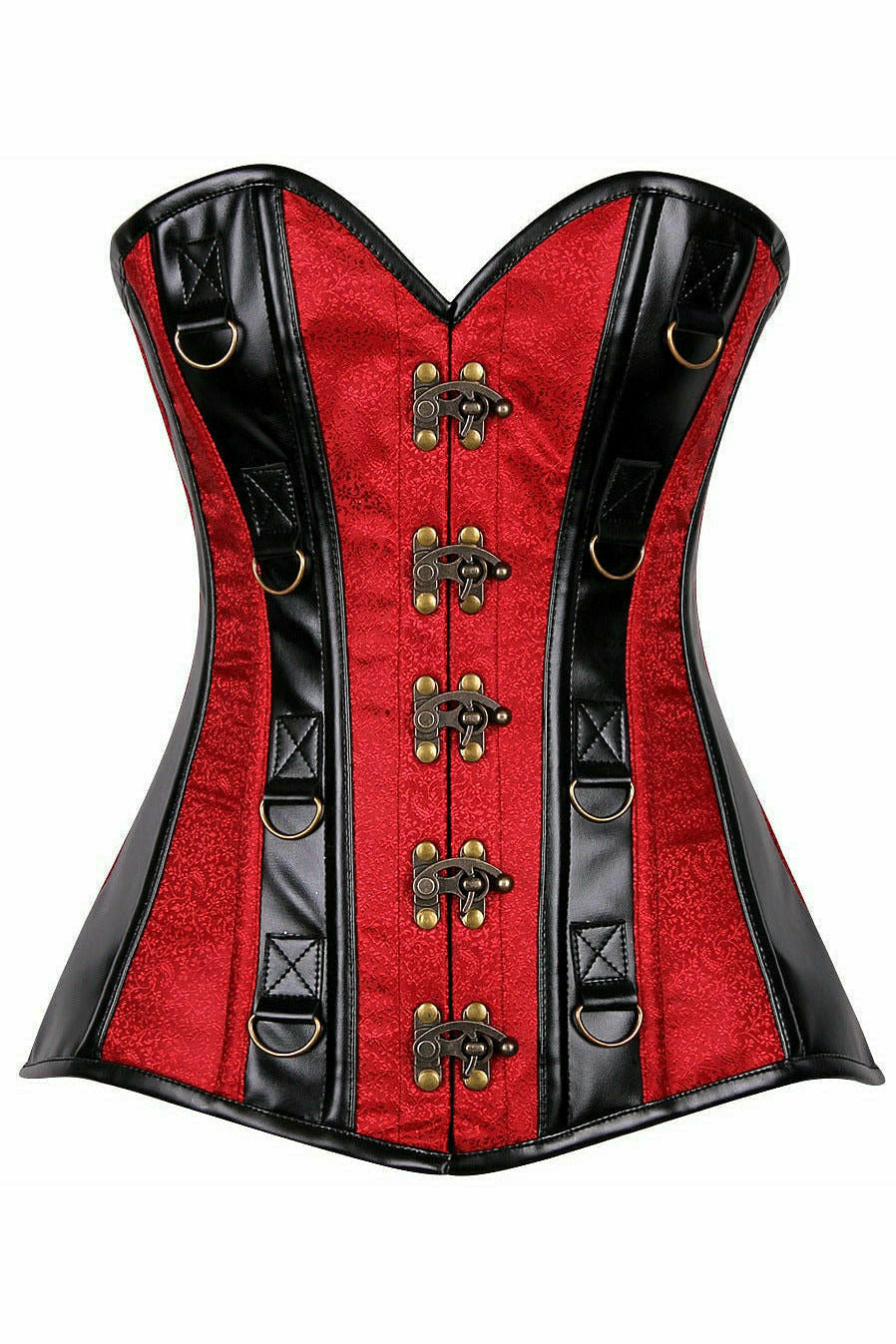 Top Drawer Wine Brocade & Faux Leather Steel Boned Corset - Lust Charm 