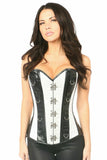 Top Drawer White Brocade & Faux Leather Steel Boned Corset - Lust Charm 