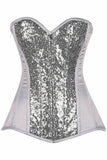 Top Drawer White/Silver Sequin Steel Boned Corset - Lust Charm 