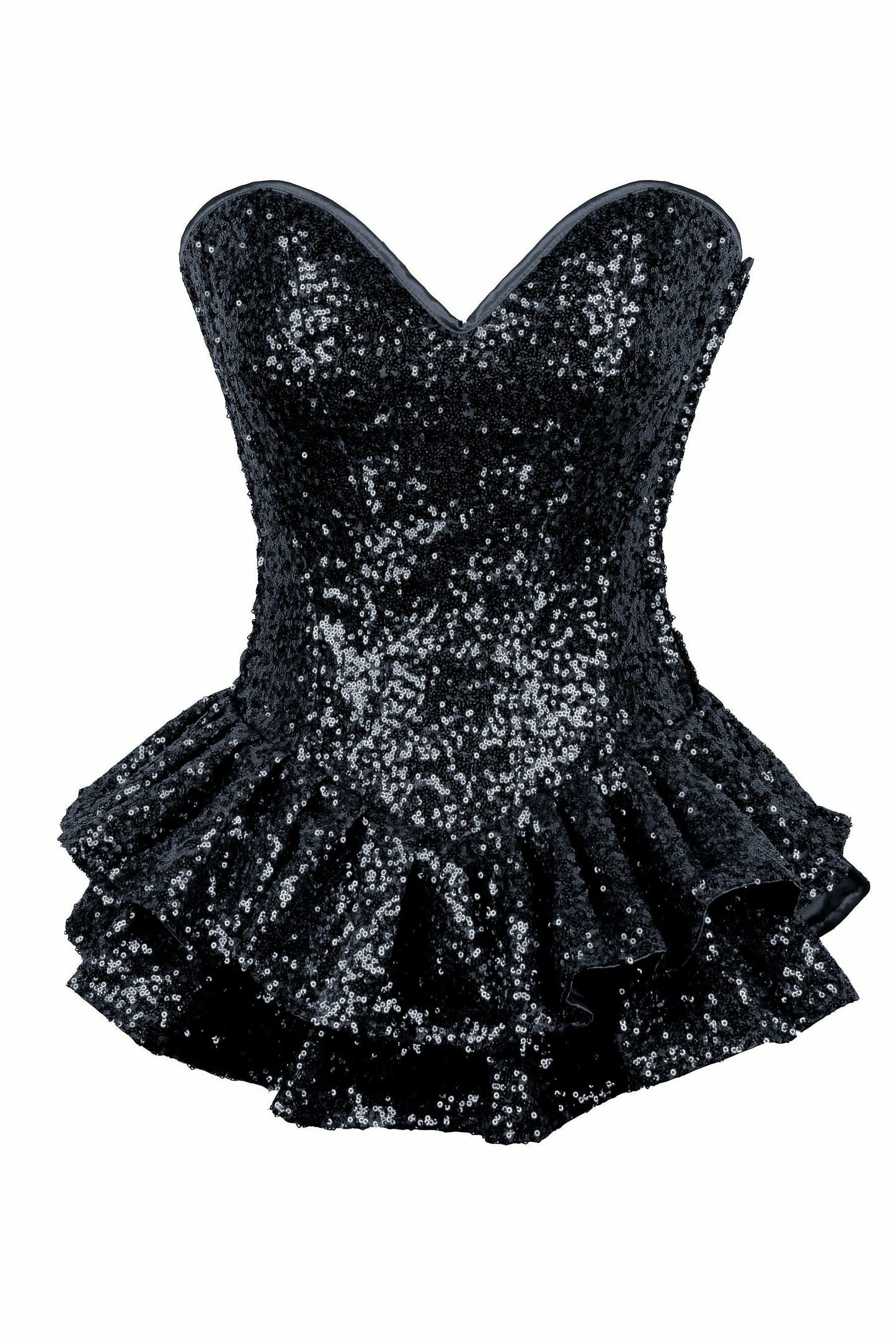 Top Drawer Black Sequin Steel Boned Mini Corset Dress - Lust Charm 