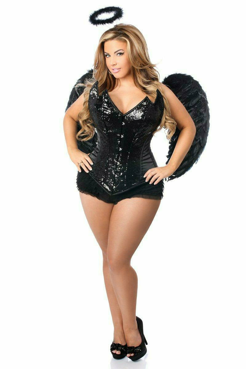 Top Drawer 4 PC Sequin Black Angel Corset Costume - Daisy Corsets