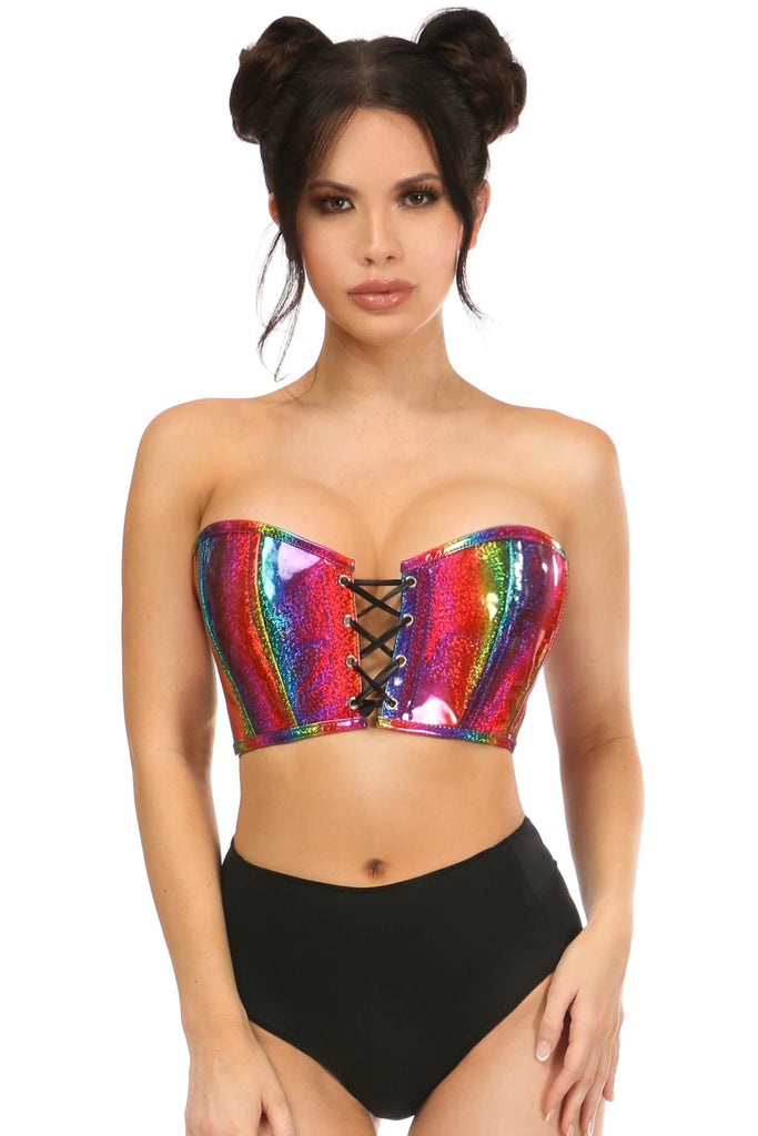 Rainbow Glitter PVC Lace-Up Bustier Top - Lust Charm 