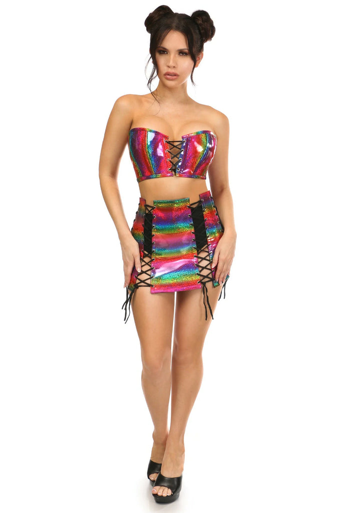 2 PC Rainbow Glitter Bustier & Skirt Set - Lust Charm 