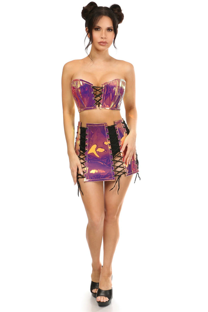 2 PC Rainbow Gold Holo Bustier & Skirt Set - Lust Charm 