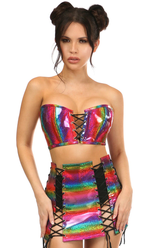 2 PC Rainbow Glitter Bustier & Skirt Set - Lust Charm 