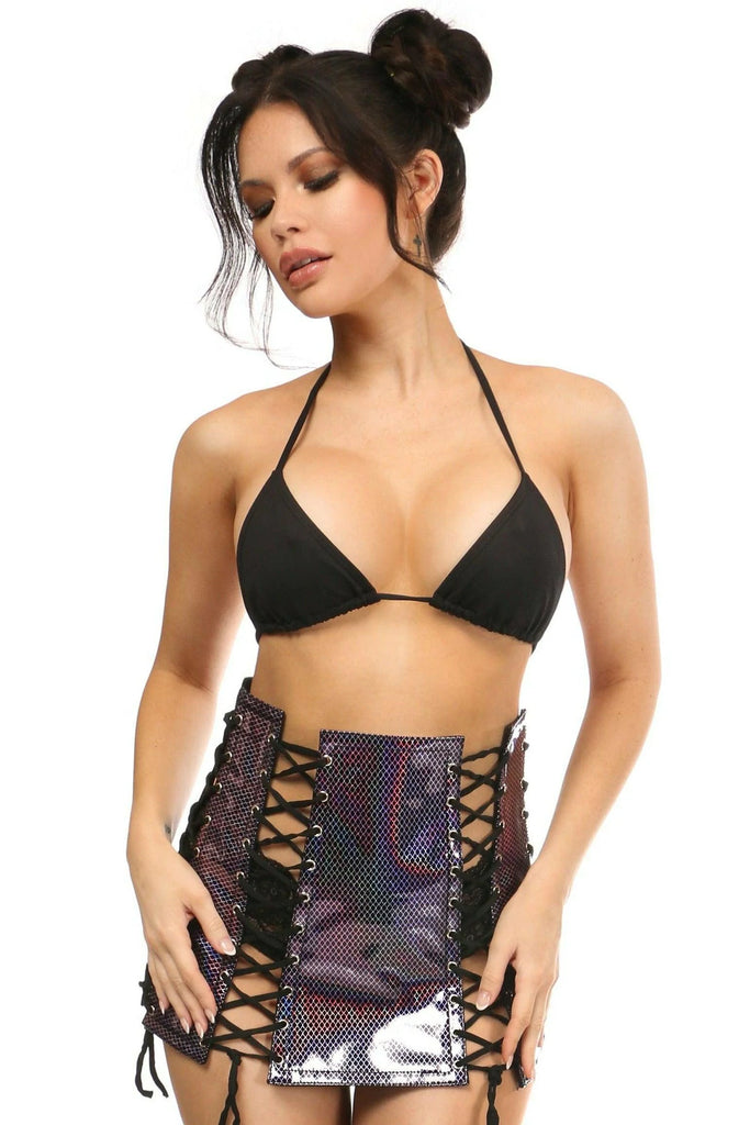 Fishnet Pattern PVC Lace-Up Skirt - Lust Charm 