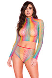 Rainbow Fishnet Crop Top & Panty - Lust Charm 