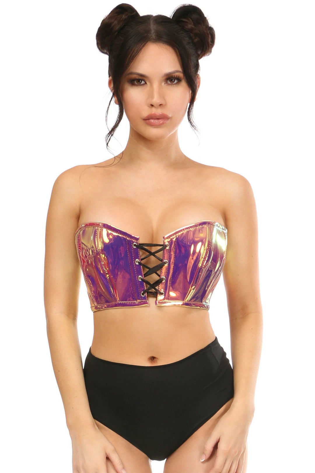 Rainbow Gold Holo Lace-Up Bustier Top - Lust Charm 