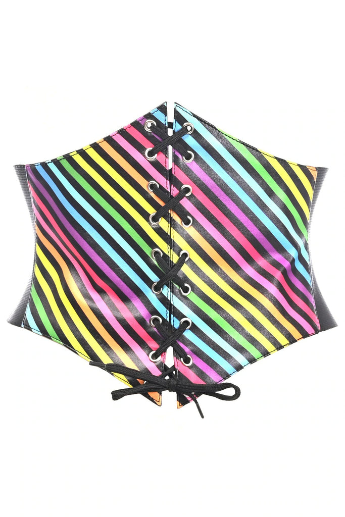 Rainbow Stripes Lace-Up Corset Belt Cincher - Lust Charm 